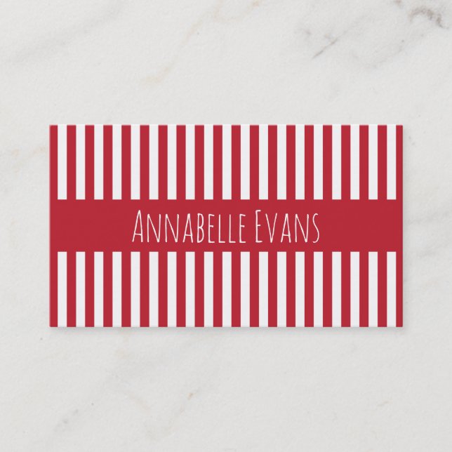 Red and White Stripes Personalize Business Card (Front)