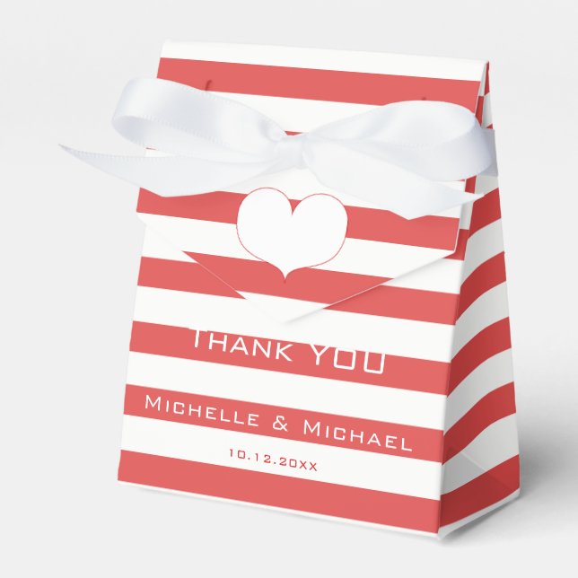Red and White Stripes | Personalized Wedding Favor Box (Front Side)