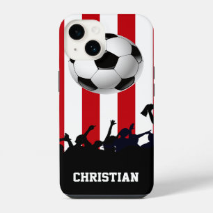 Red and White stripes Soccer Fans and football iPhone 14 Case