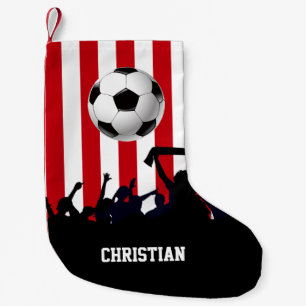 Red and White stripes Soccer Fans and football Small Christmas Stocking