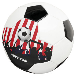 Red and White Stripes Soccer Fans and Football Soccer Ball