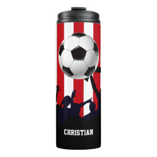 Red and White Stripes Soccer Fans and Football Thermal Tumbler
