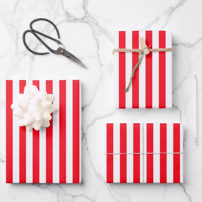 Red and White Stripes Wrapping Paper Sheet (Front)