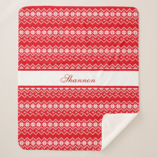 Red And White Sweater Pattern Personalized Sherpa Blanket