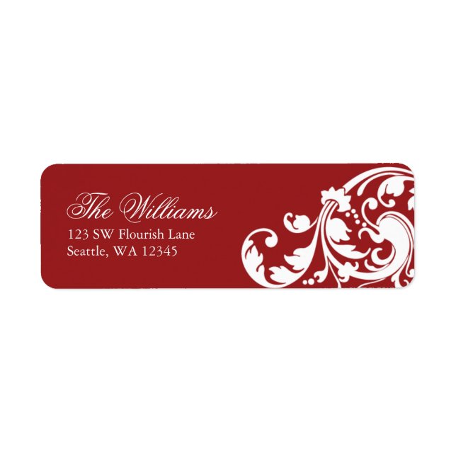 Red and White Swirl Flourish Return Address (Front)