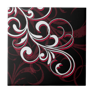 Red and White Swirls Tile
