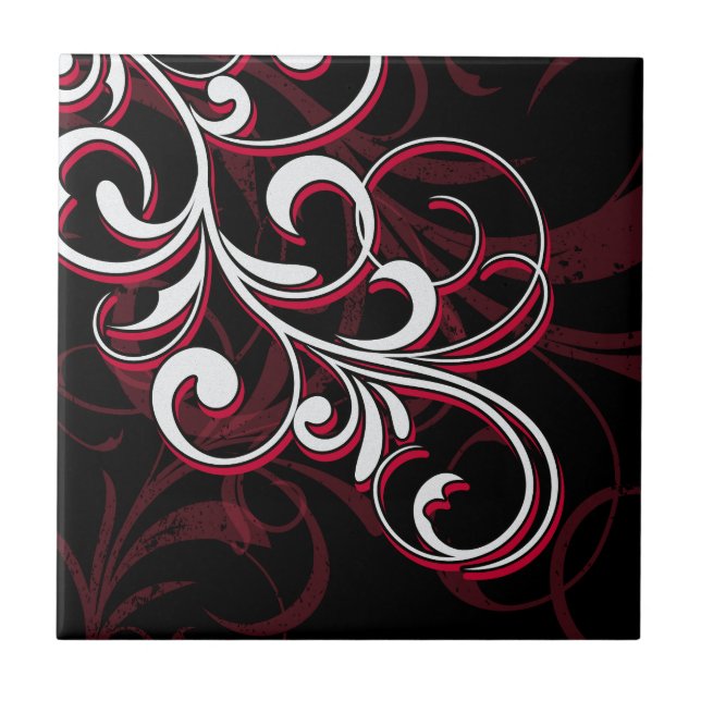 Red and White Swirls Tile (Front)