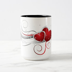 Red and White Swoosh Hearts Two-Tone Coffee Mug