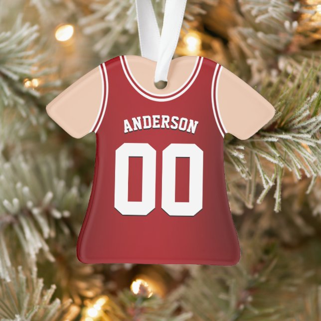 Red and White Team Colours Basketball Tank Ornament (Tree)
