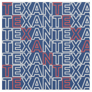 Red and White TEXAN Neon on Blue Fabric