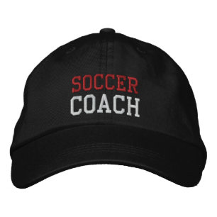 Red and White Text Soccer Coach Hat