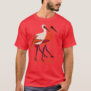 Red and White The Stork Birds T-Shirt