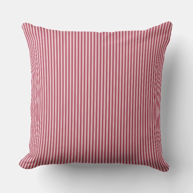 red and White Ticking Stripe Throw Pillow (Front)