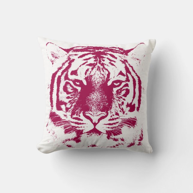 Red and White Tiger Face Throw Pillow (Front)
