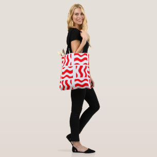 Red and White Tote Or Crossbody Bag Abstract Art