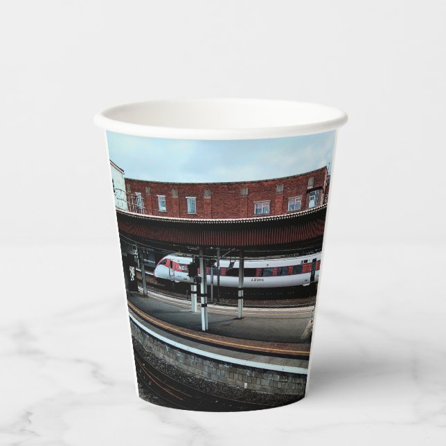 Red and white train paper cups (Front)
