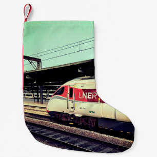 Red and white train small christmas stocking