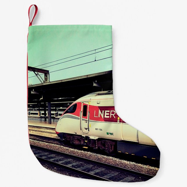 Red and white train small christmas stocking (Front)