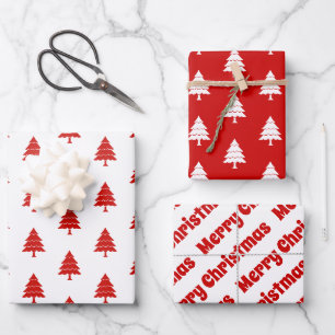 Red and white trees Merry Christmas holiday Wrapping Paper Sheet
