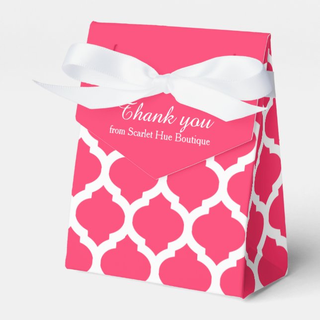 Red and white trellis pattern thank you gift box (Front Side)