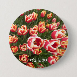 Red and White Tulip Field Holland Button