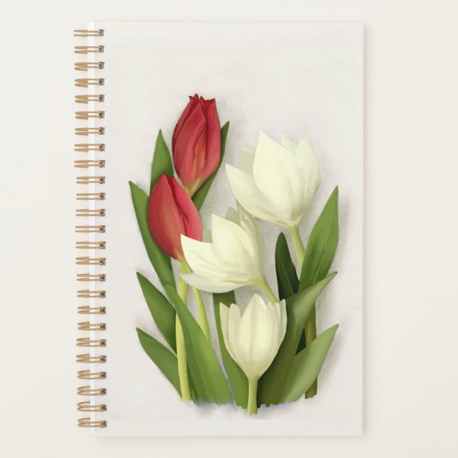 Red and White Tulips Floral Planner (Front)
