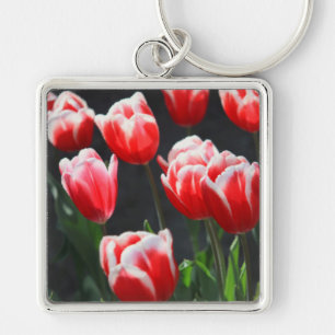 Red and white tulips keychain