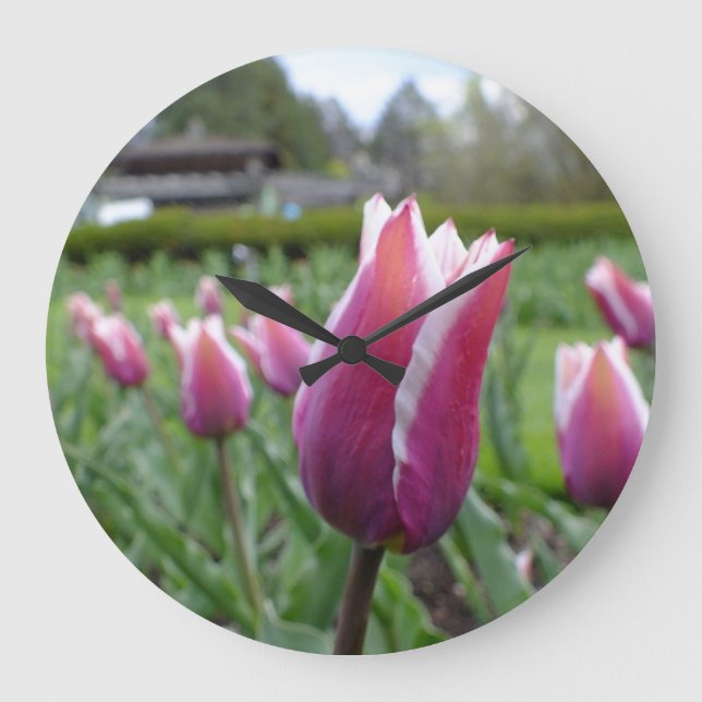 Red and White Tulips Wall Clock (Front)