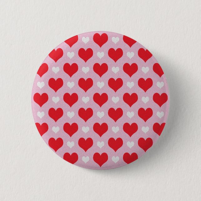 Red and white valentine hearts pattern 2 inch round button (Front)