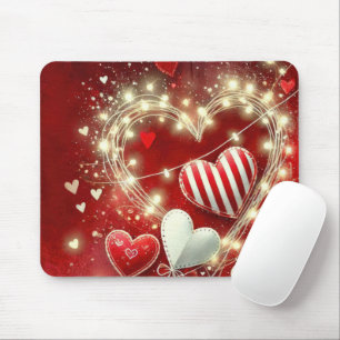 RED AND WHITE VALENTINES DAY HEARTS MOUSE PAD