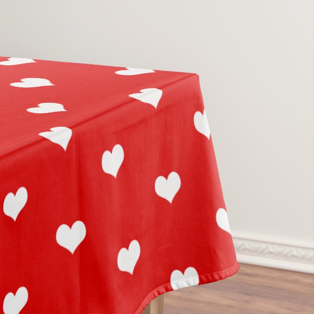 Red and White Valentines Day Hearts Tablecloth (In Situ)