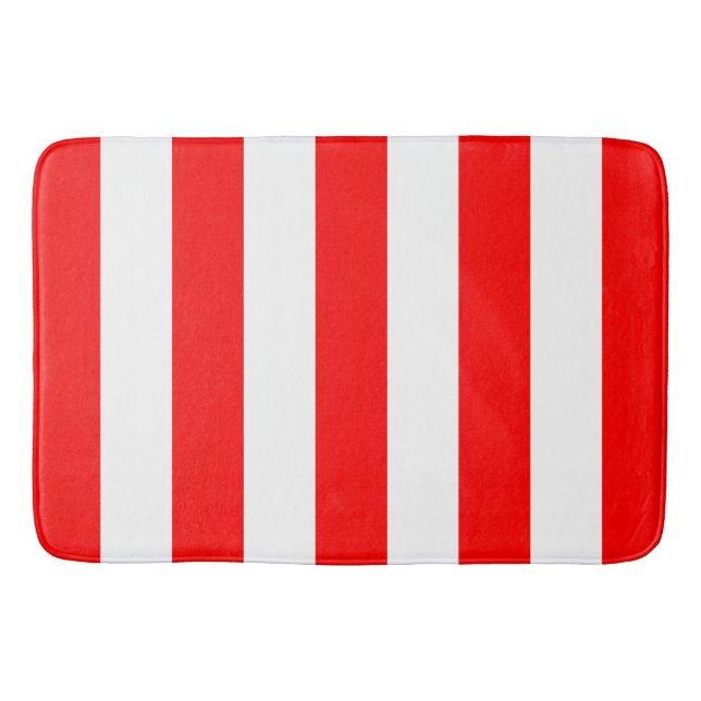 Red and White Vertical Stripes Bath Mat (Front)
