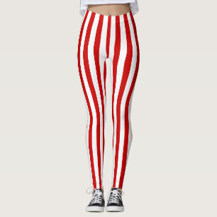 Red and White Vertical Stripes Leggings