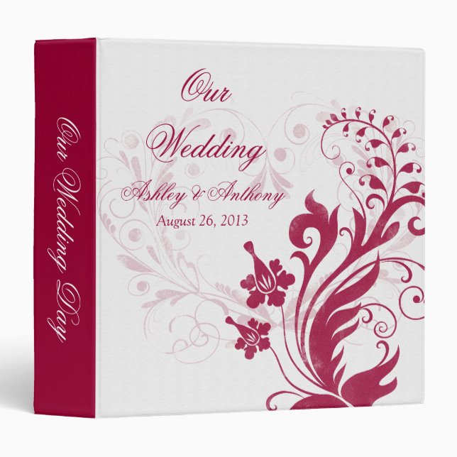 Red and White Vintage Floral Wedding Binder (Front/Spine)