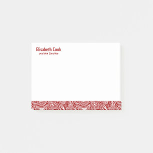 Red and White Vintage Paisley Pattern, Custom Text Post-it Notes