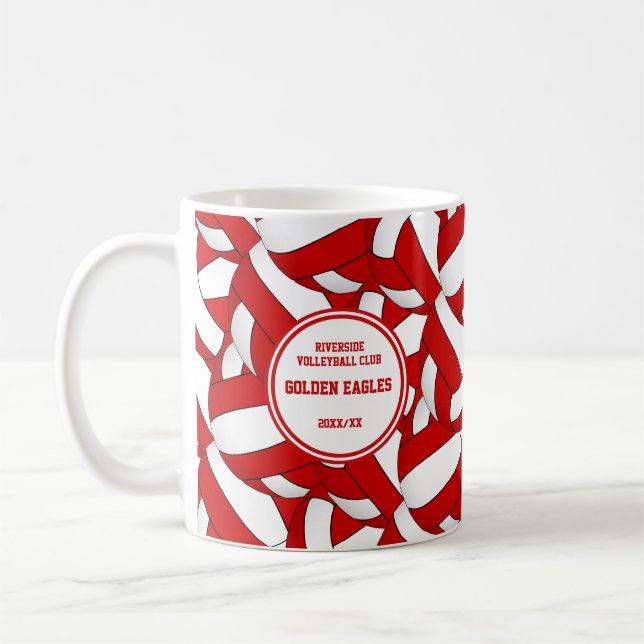 red and white volleyball team colours coach gift coffee mug (Left)