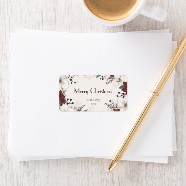 Red And White Watercolour floral Christmas Label (Insitu)