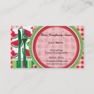 Red and White Watermelon Table Setting Business Card