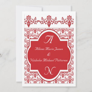 Red and White Wedding Invitation damask