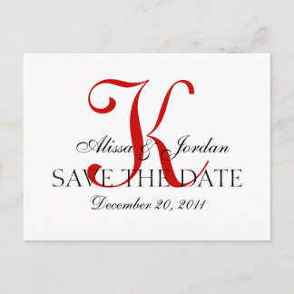 Red and White Wedding Monogram Announcement Card
