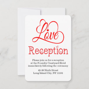 Red And White Wedding Reception Love Hearts Invitation