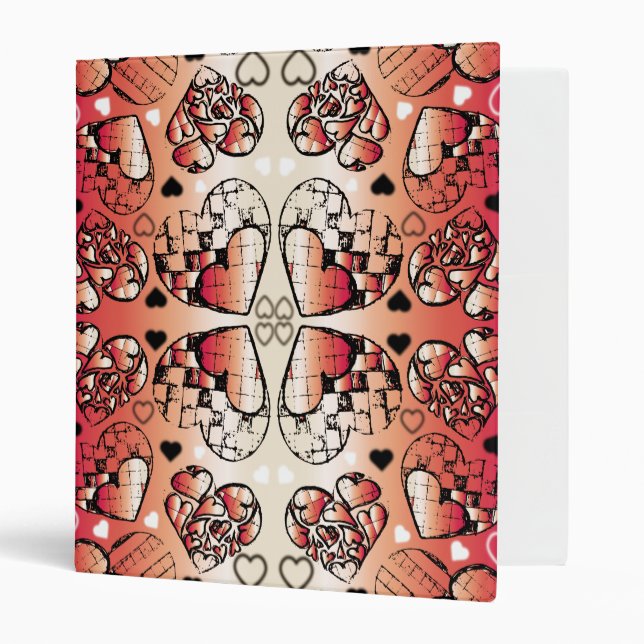 Red and white Whimsical Romantic Hearts pattern Binder (Front/Inside)