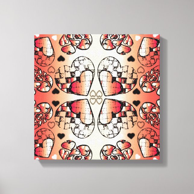 Red and white Whimsical Romantic Hearts pattern Canvas Print (Front)
