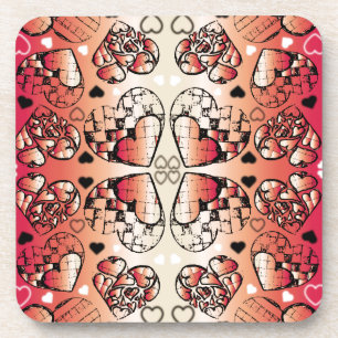 Red and white Whimsical Romantic Hearts pattern Coaster