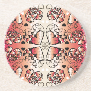 Red and white Whimsical Romantic Hearts pattern Coaster