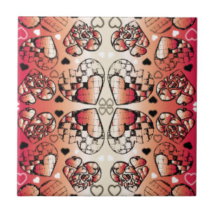 Red and white Whimsical Romantic Hearts pattern Tile