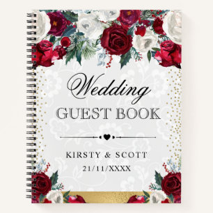 Red and White Winter Flowers Guest Book
