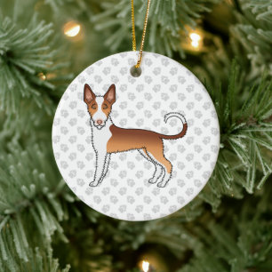 Red And White Wire Haired Ibizan Hound Dog & Paws Ceramic Ornament