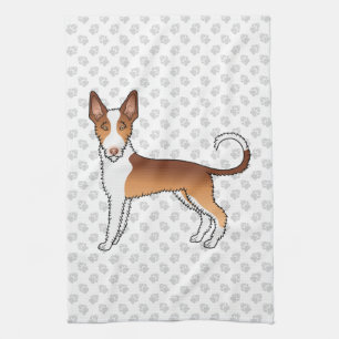 Red And White Wire Haired Ibizan Hound Dog & Paws Kitchen Towel