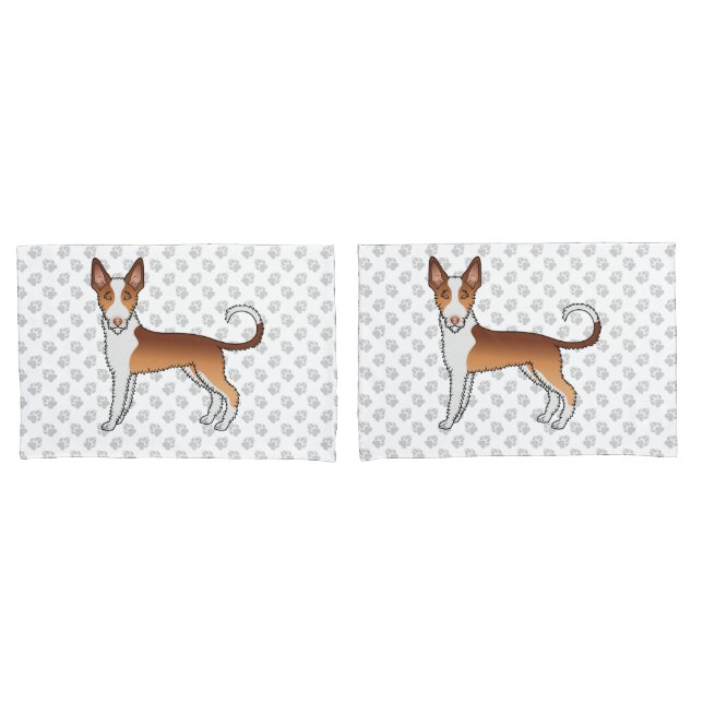 Red And White Wire Haired Ibizan Hound Dog & Paws Pillowcase (Front-Set)